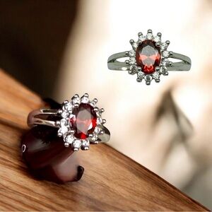 Red Cubic Zirconia, Ruby Ring, Cocktail, Birthday, Anniversary Ring 6.5, Flower
